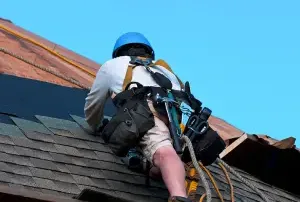 Roofers Setting Asphalt Shingles on Roof in Brossard